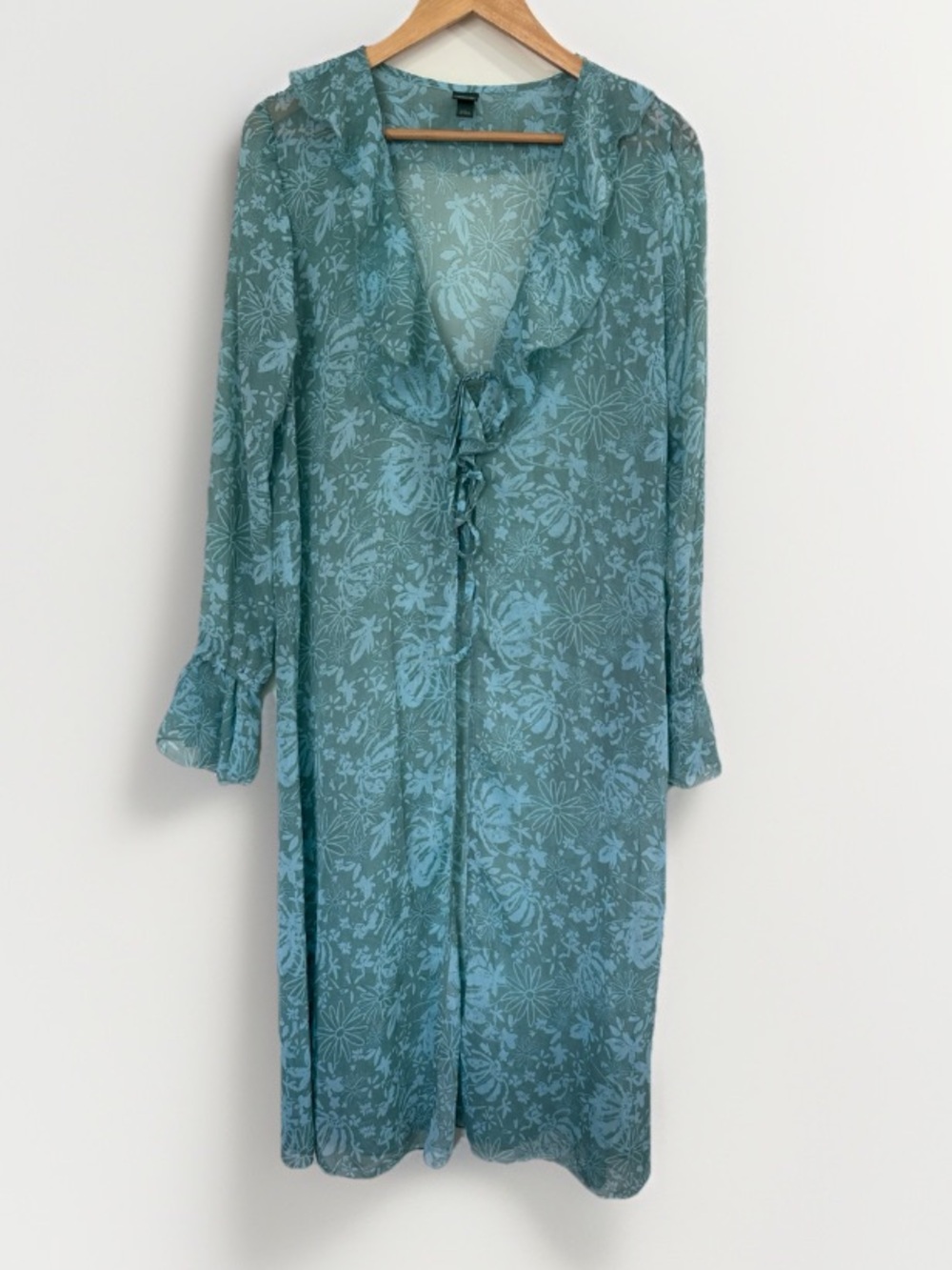 Wild Fable‎ Teal Floral Kimono Chiffon Ethereal Boho Women’s Oversized Size S